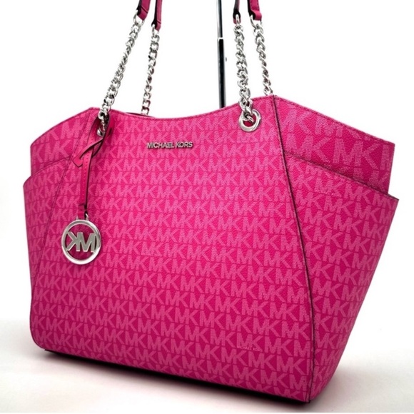 Michael Kors Large Jet Set Travel Chain Shoulder Bag Dragonfruit - Picture 1 of 10